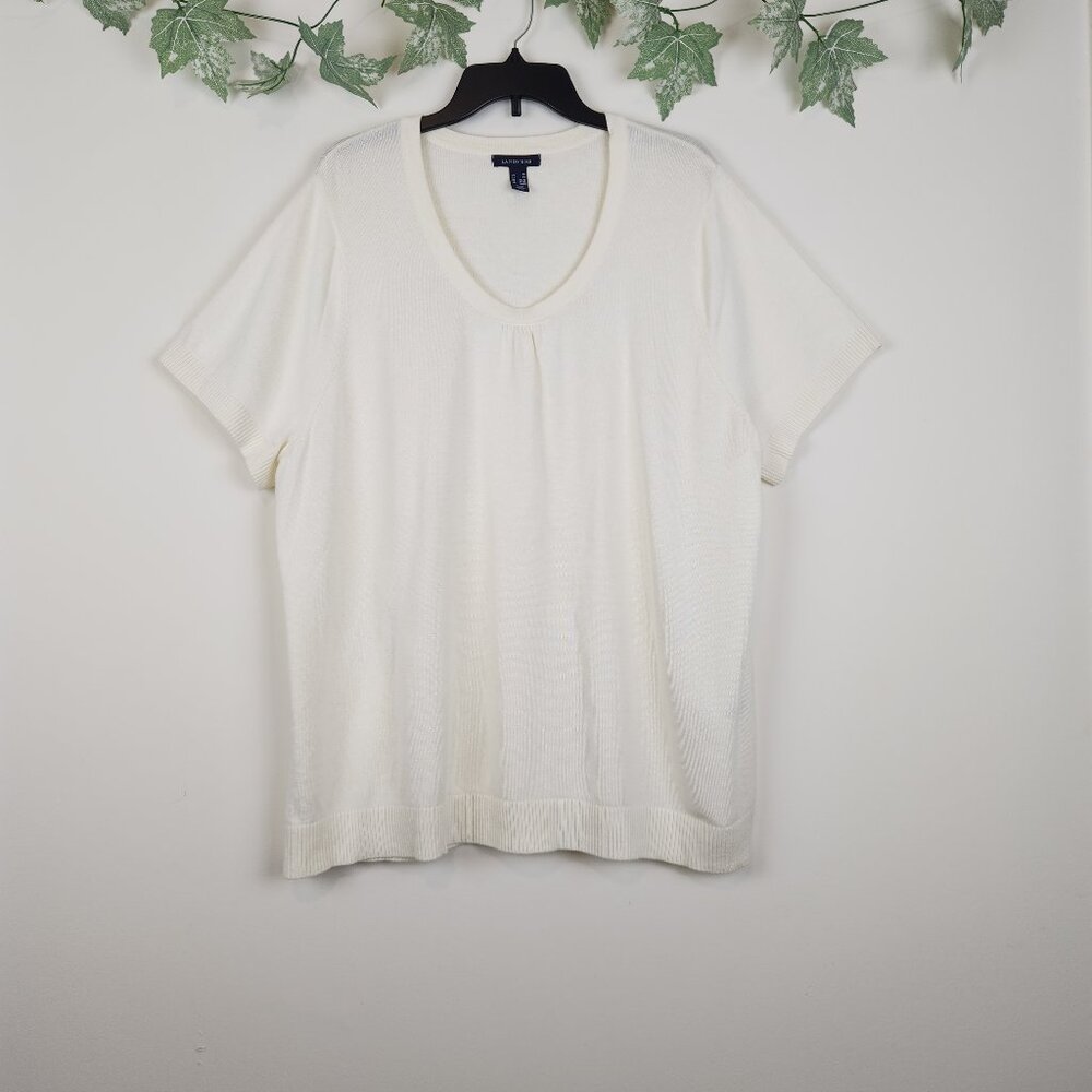 Land's End Women’s Size 3X Sweater Short Sleeve Ivory Cotton Blend Pullover Top